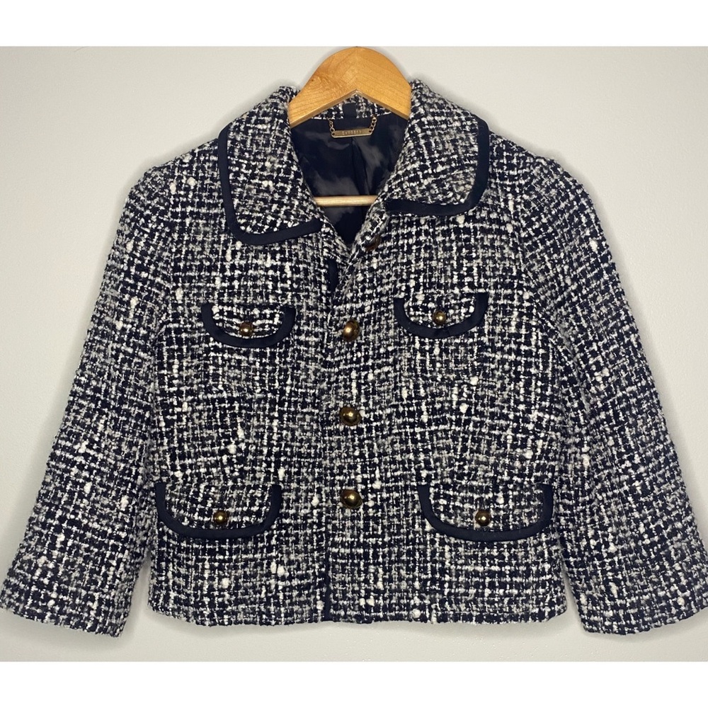 Express Black & White Cropped Tweed Blazer